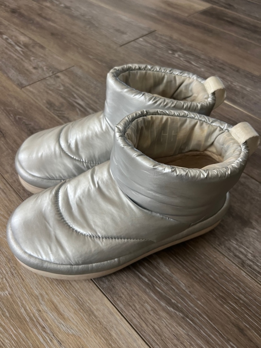 UGG Silver Metallic Puffer Ankle Booties